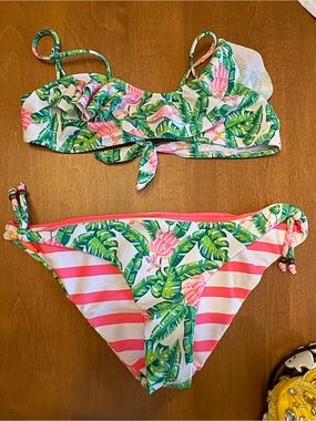 Sunuva Girls Pink Tropical Stripe Two-Piece Bikini - Kids Swim